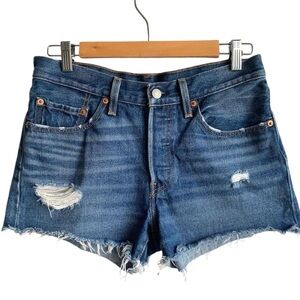 Levi’s 501 Denim Jean Cutoff Short W31 Distressed Daisy Dukes Blue Wash